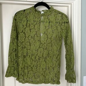 Lace top with zipper back. Green